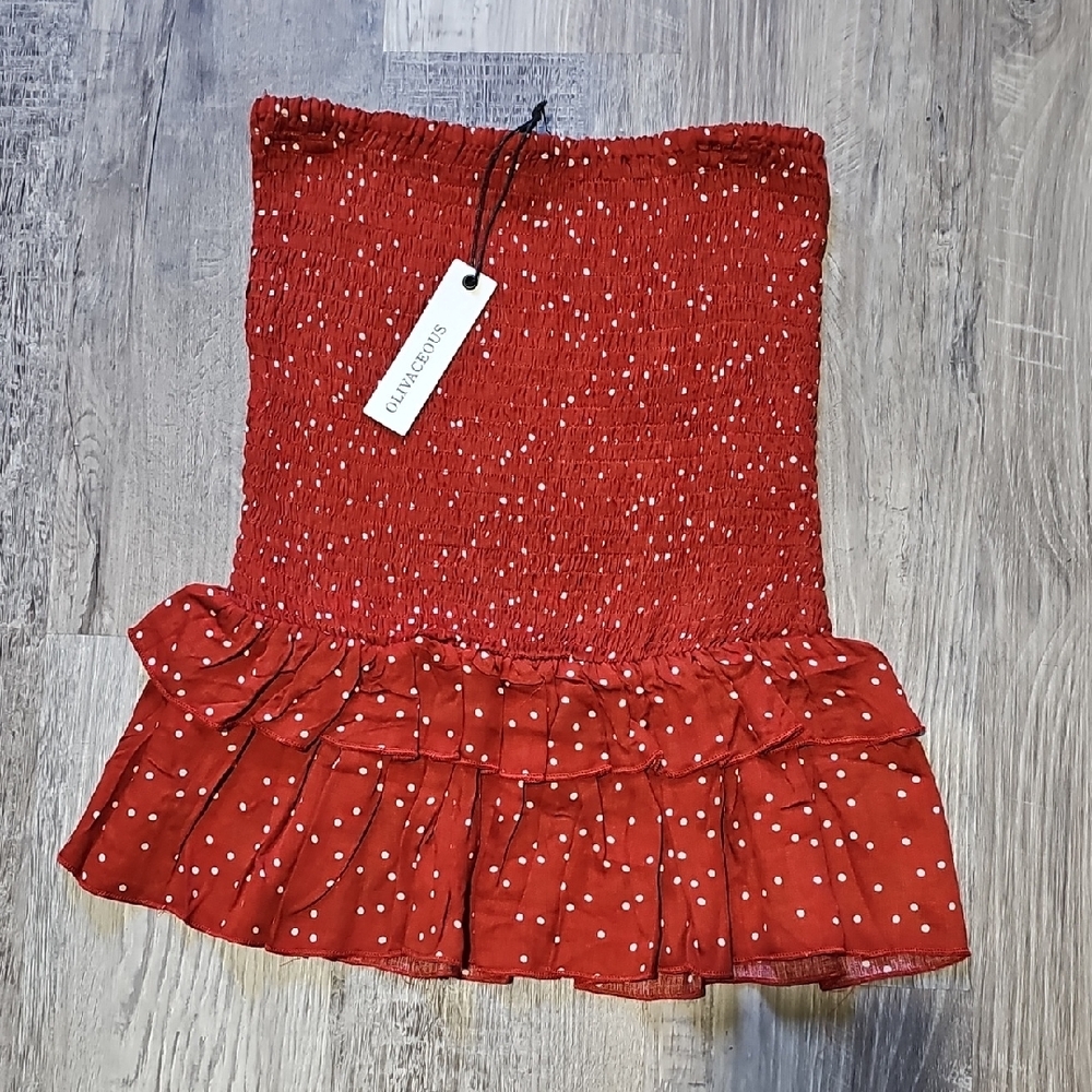 Olivaceous Red Polka Dot Crop Top Small NWT Ruffle Hem Stretchy Peasant Top